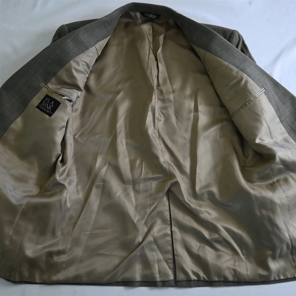 Jos A Bank 44R Green Windowpane Check‎ Silk Wool Blazer Jacket Sport Coat